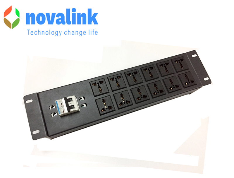Thanh nguồn PDU 12 ổ cắm 3 chấu đa năng Novalink mã NV-66203A chuẩn 19